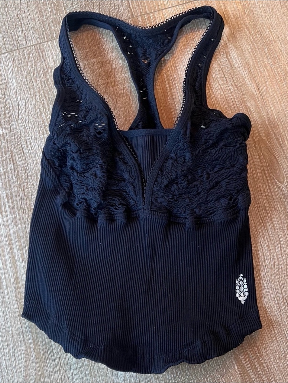 Free People| ‘Far Out’ Ribbed Lace Racerback Tank - Picture 4 of 6